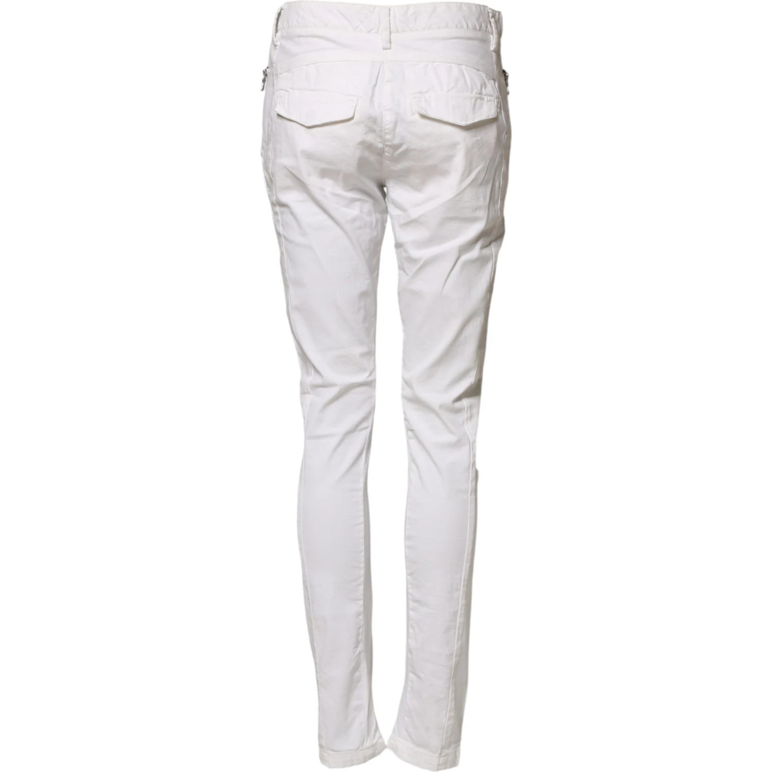 White Mid Waist Skinny Chino Cotton Trouser Pants