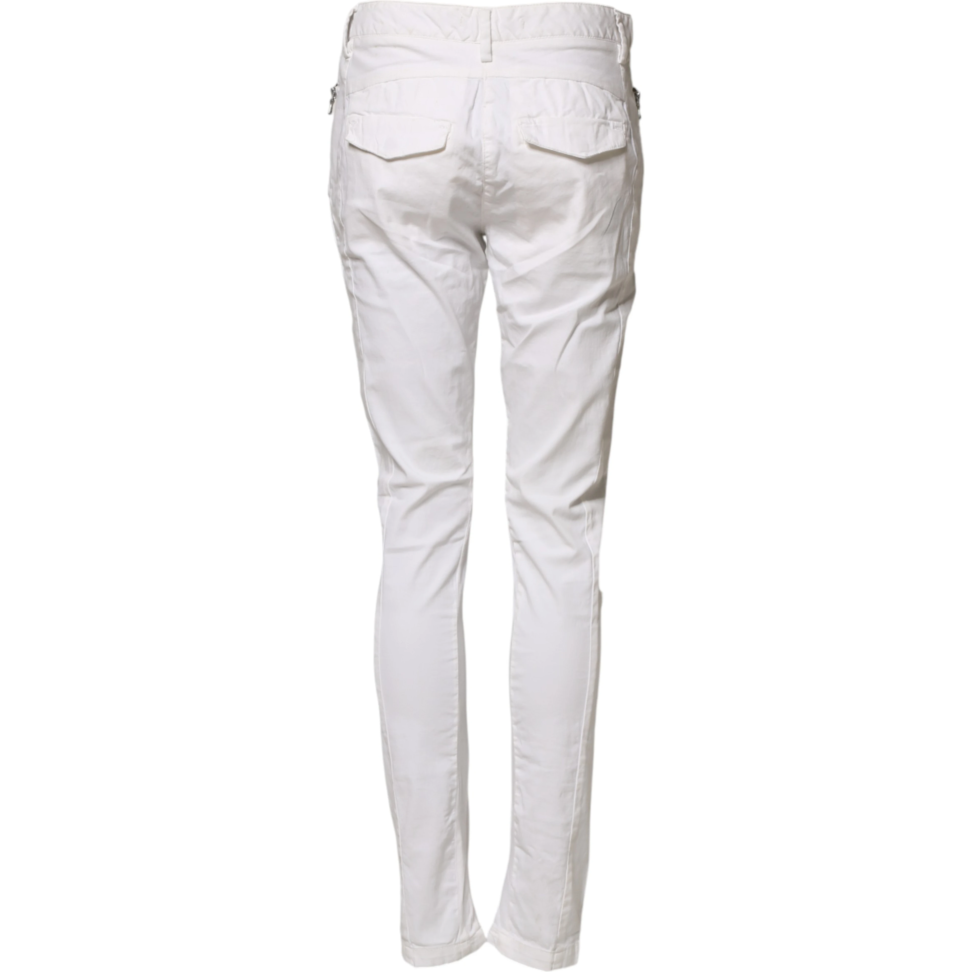 White Mid Waist Skinny Chino Cotton Trouser Pants