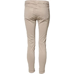 Beige Skinny Mid Waist Chino Casual Trouser Pants