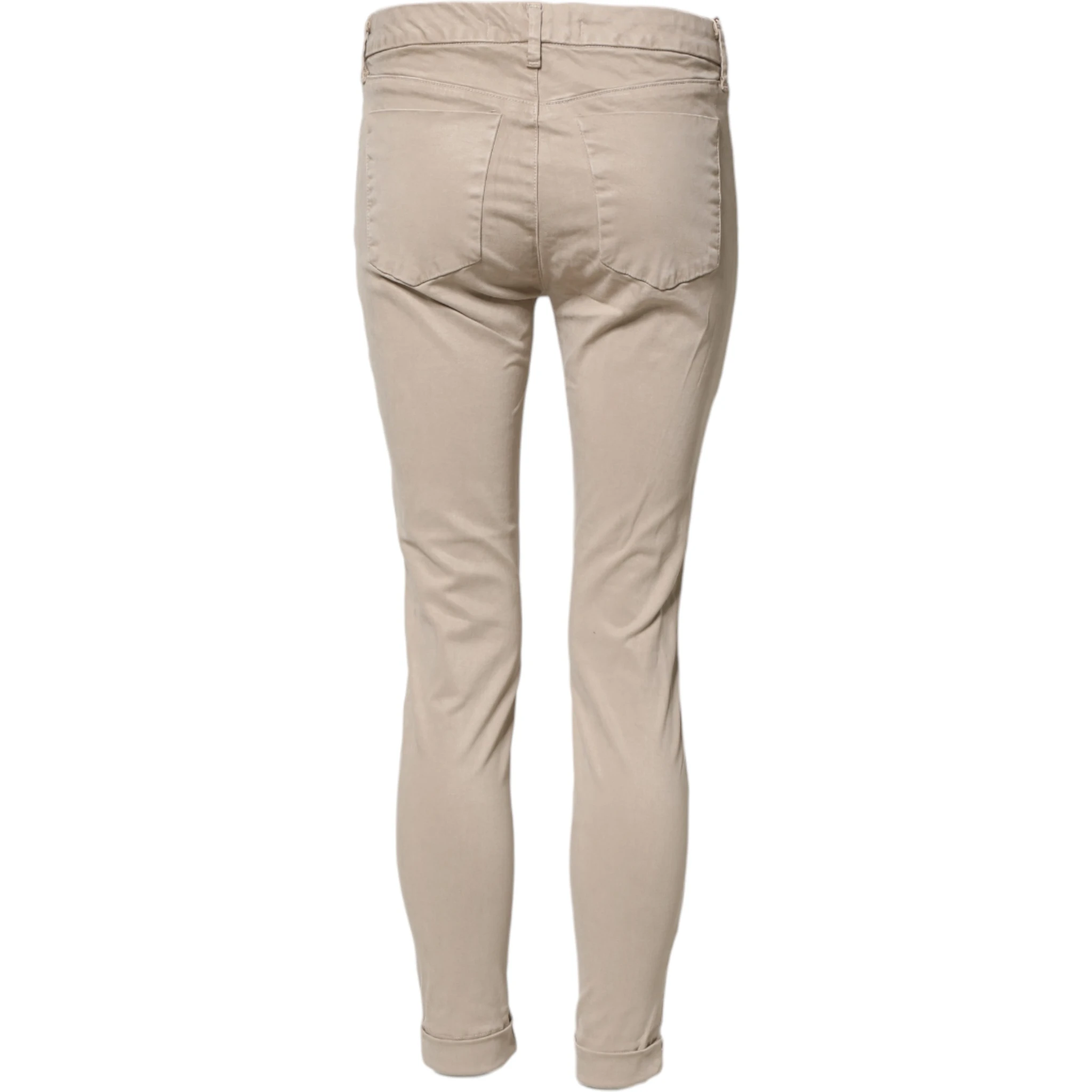 Beige Skinny Mid Waist Chino Casual Trouser Pants