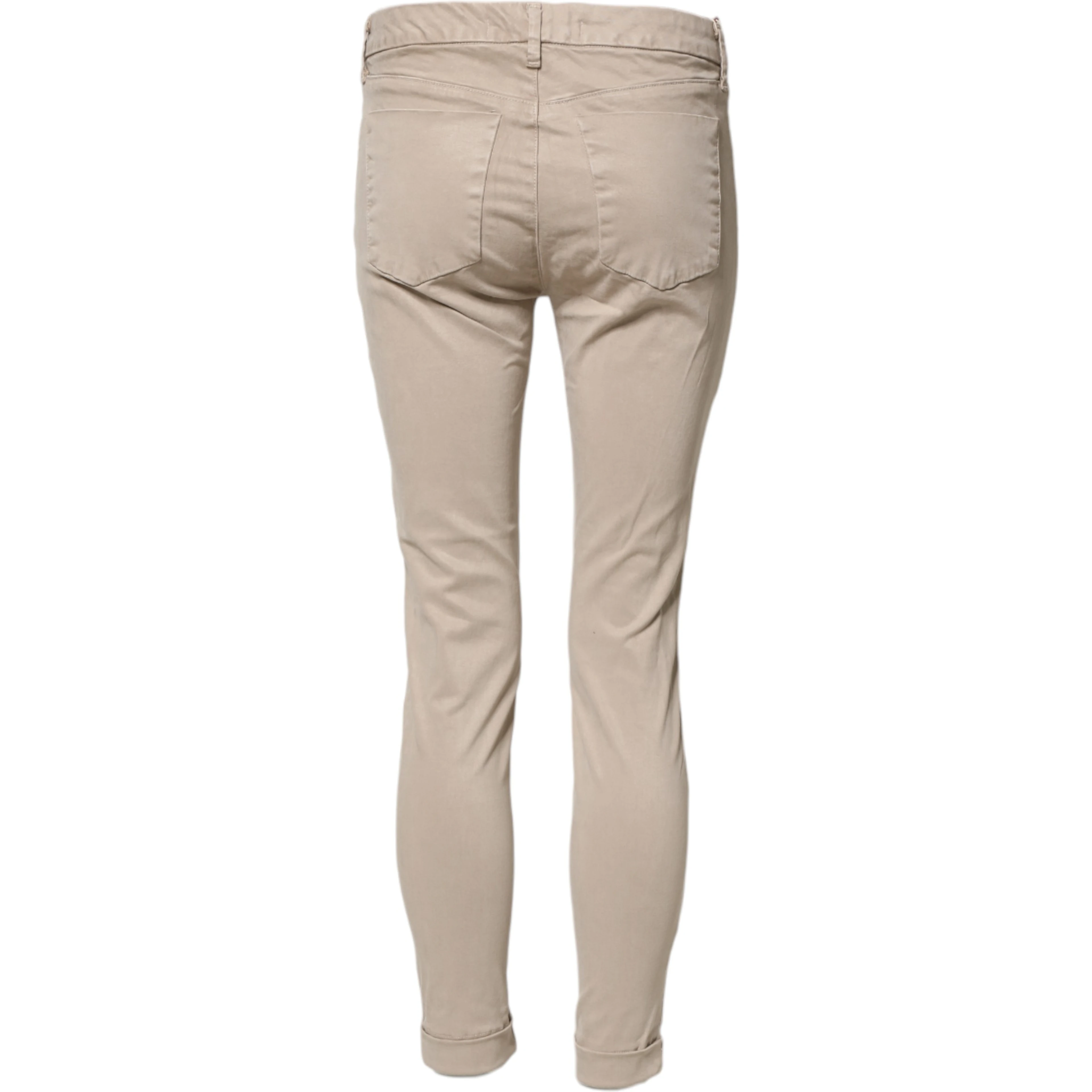 Beige Skinny Mid Waist Chino Casual Trouser Pants