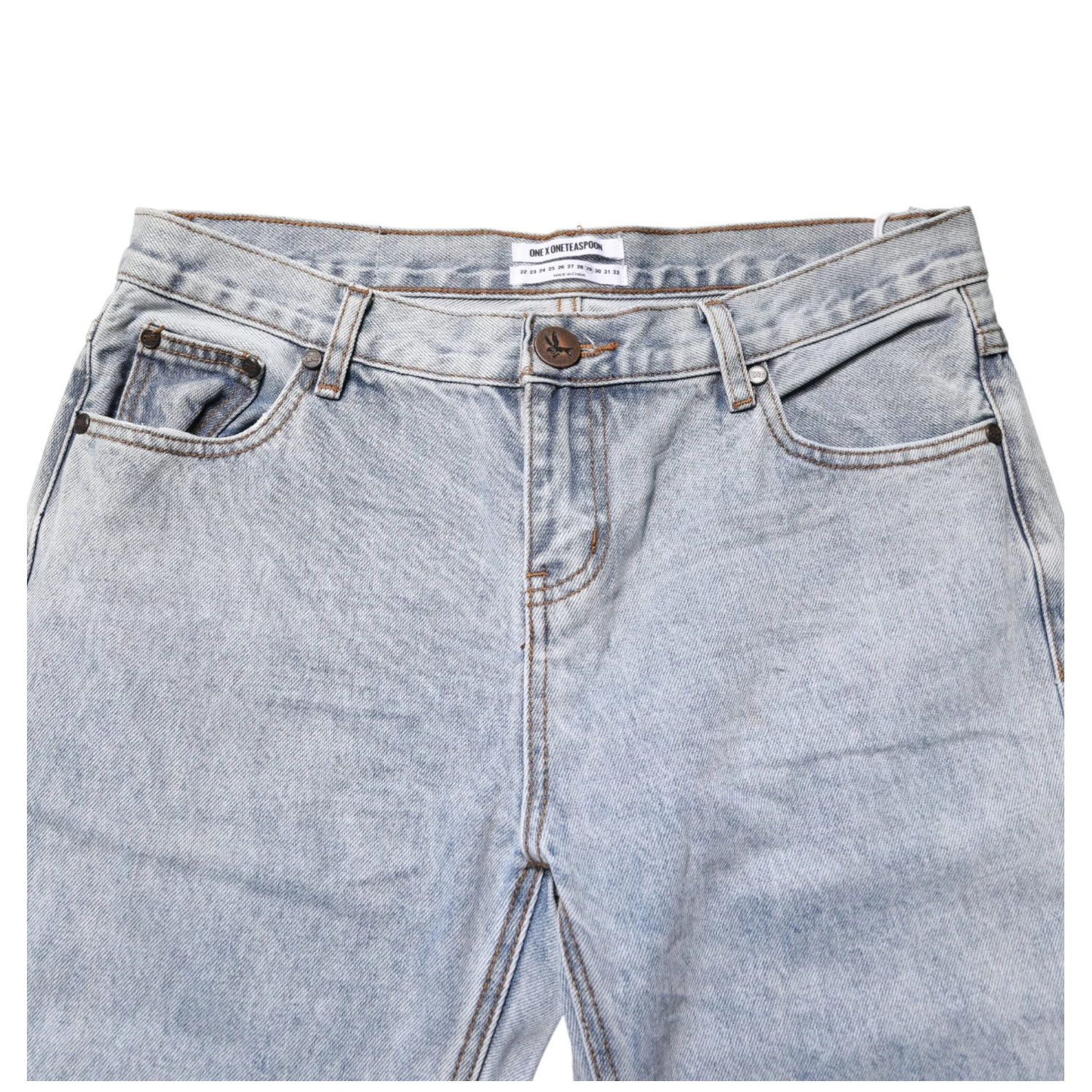 Light Blue Tattered Mid Waist Straight Denim Jeans