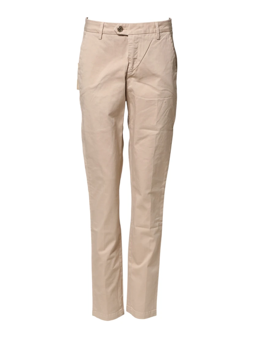 Beige Straight Mid Waist Chino Trouser Casual Pants