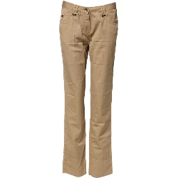 Beige Straight Cotton Stretch Chino Pants