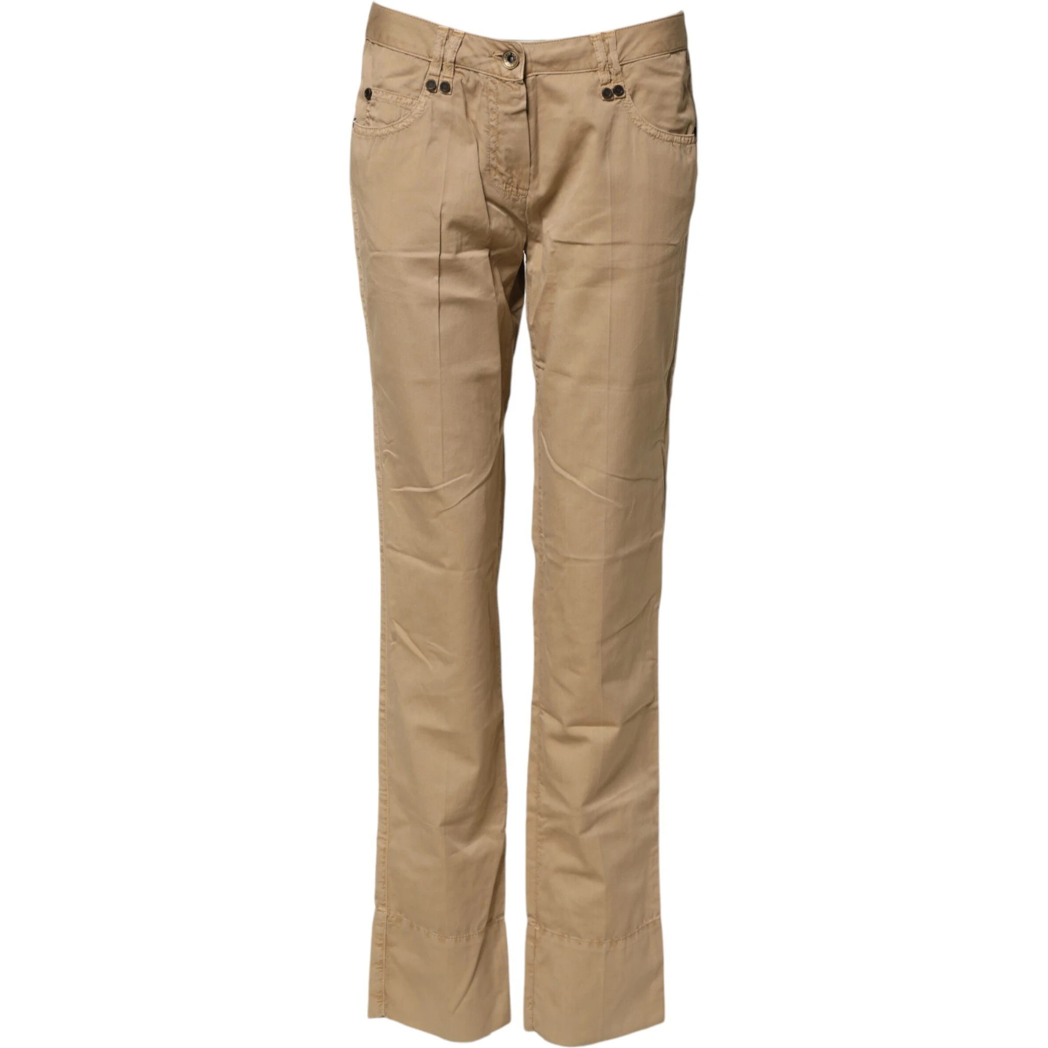 Beige Straight Cotton Stretch Chino Pants