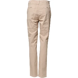 Beige Straight Mid Waist Chino Trouser Casual Pants