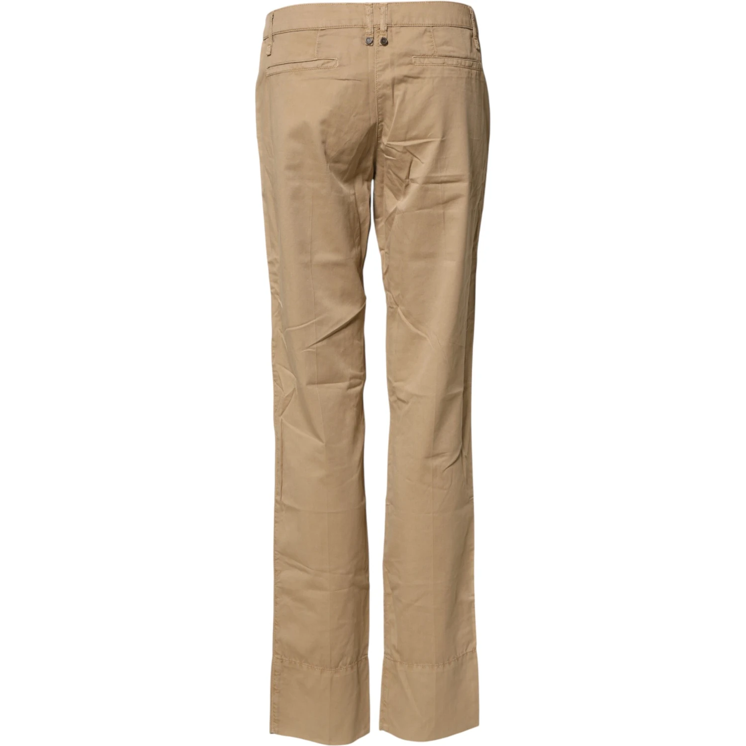 Beige Straight Cotton Stretch Chino Pants