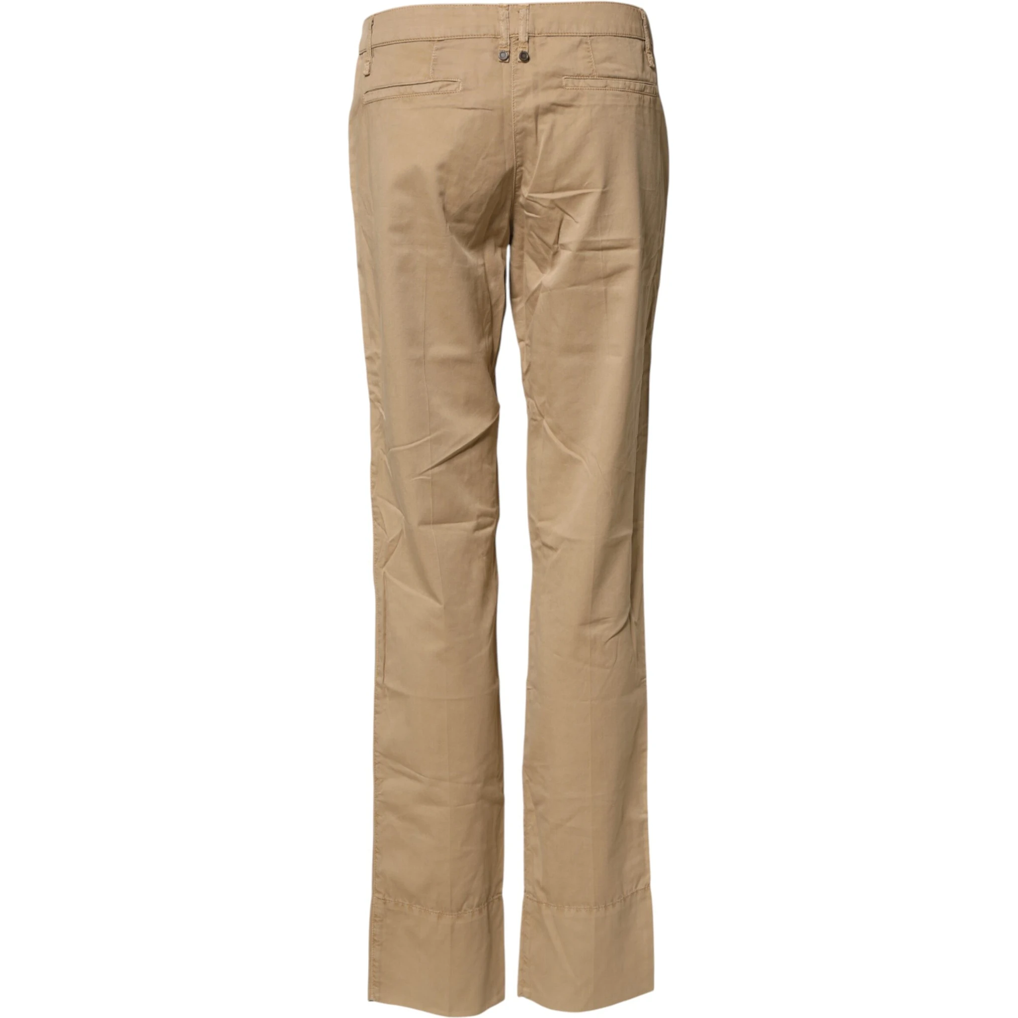 Beige Straight Cotton Stretch Chino Pants