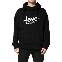 Black LOVE Cotton Hooded Sweatshirt Sweater