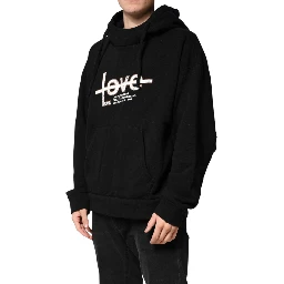 Black LOVE Cotton Hooded Sweatshirt Sweater
