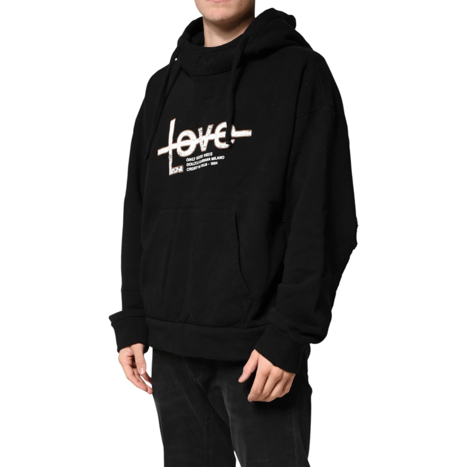 Black LOVE Cotton Hooded Sweatshirt Sweater