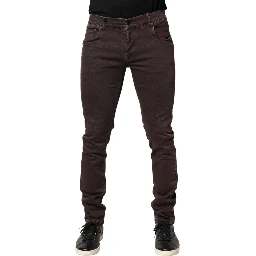 Brown Cotton Mid Waist Skinny Men Denim Jeans