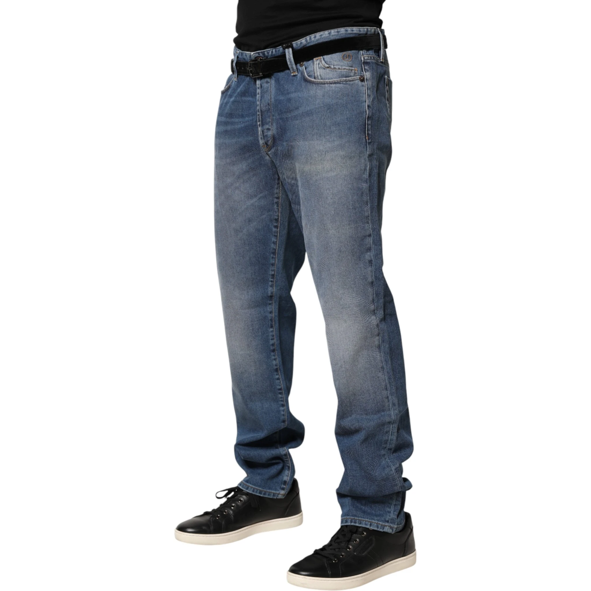Blue Washed Mid Waist Straight Men Denim Trouser Jeans