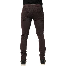 Brown Cotton Mid Waist Skinny Men Denim Jeans