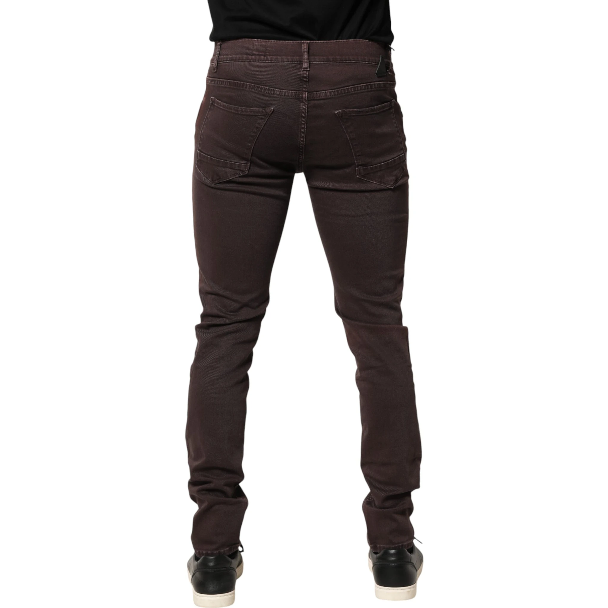 Brown Cotton Mid Waist Skinny Men Denim Jeans