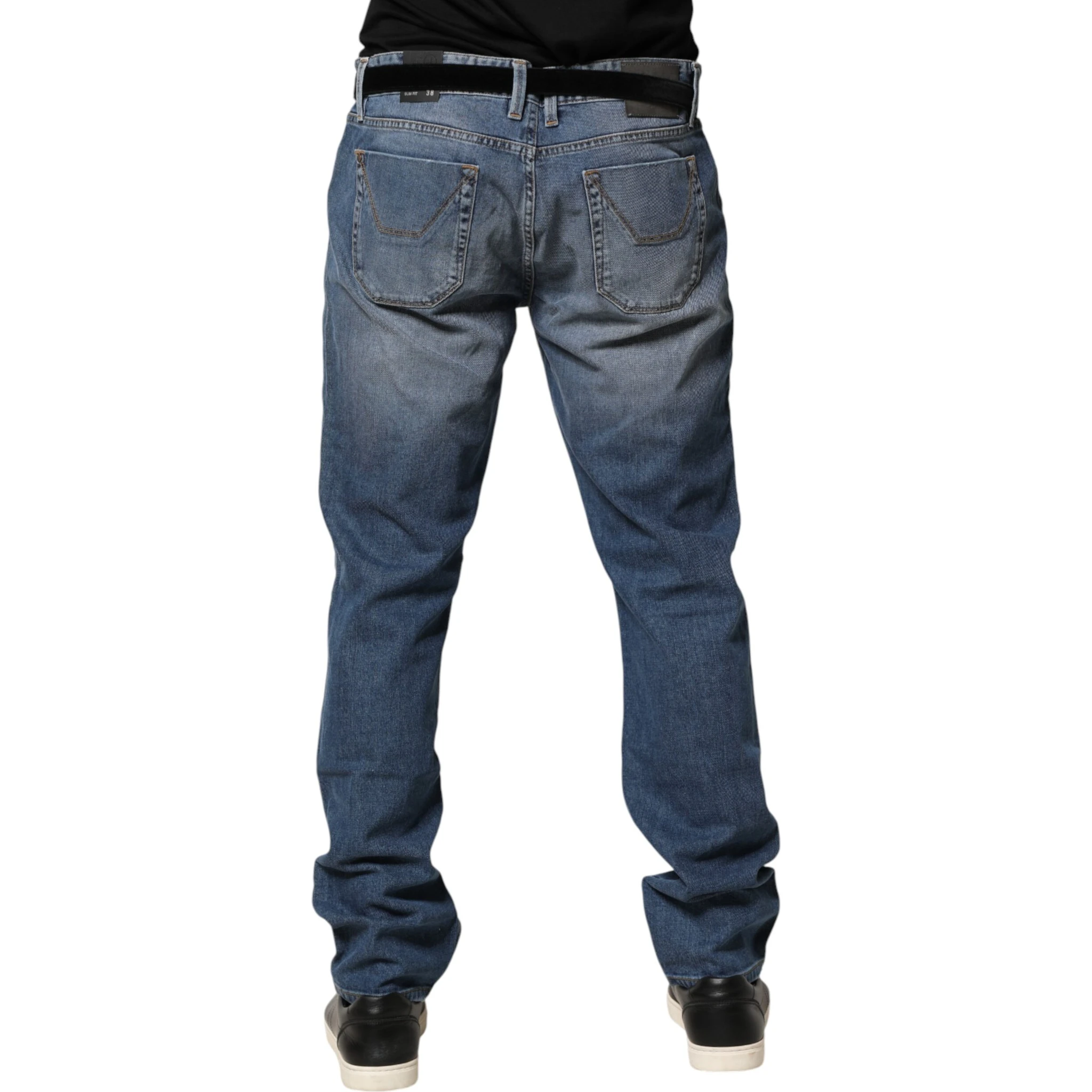 Blue Washed Mid Waist Straight Men Denim Trouser Jeans