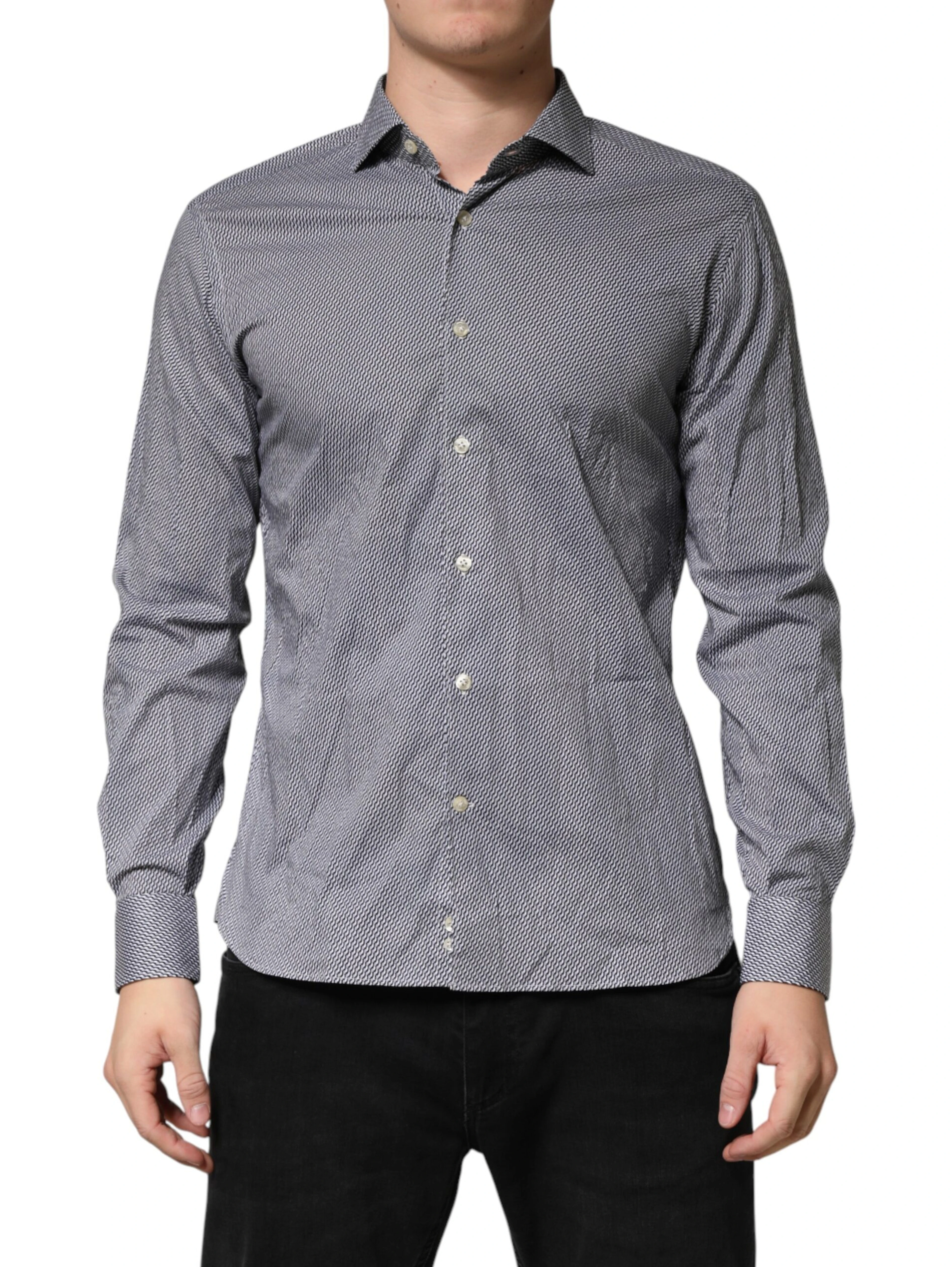 Gray Patterned Long Sleeves Dress Shirt