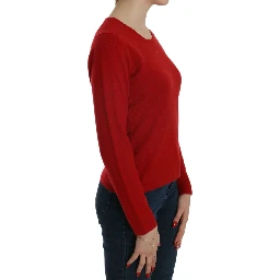 Cashmere Red Round Neck Pullover Top Sweater