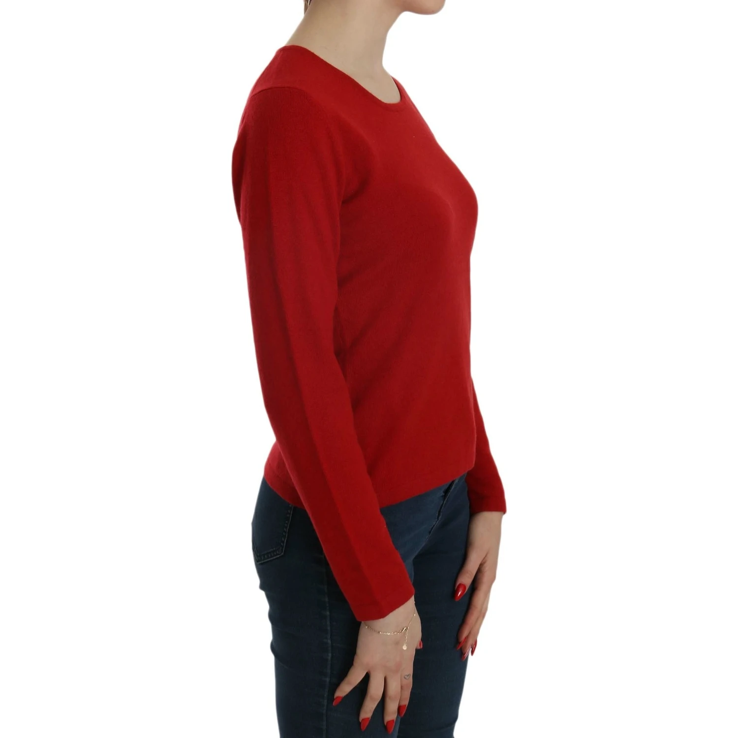 Cashmere Red Round Neck Pullover Top Sweater
