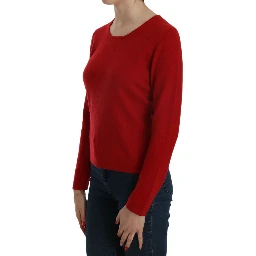 Cashmere Red Round Neck Pullover Top Sweater