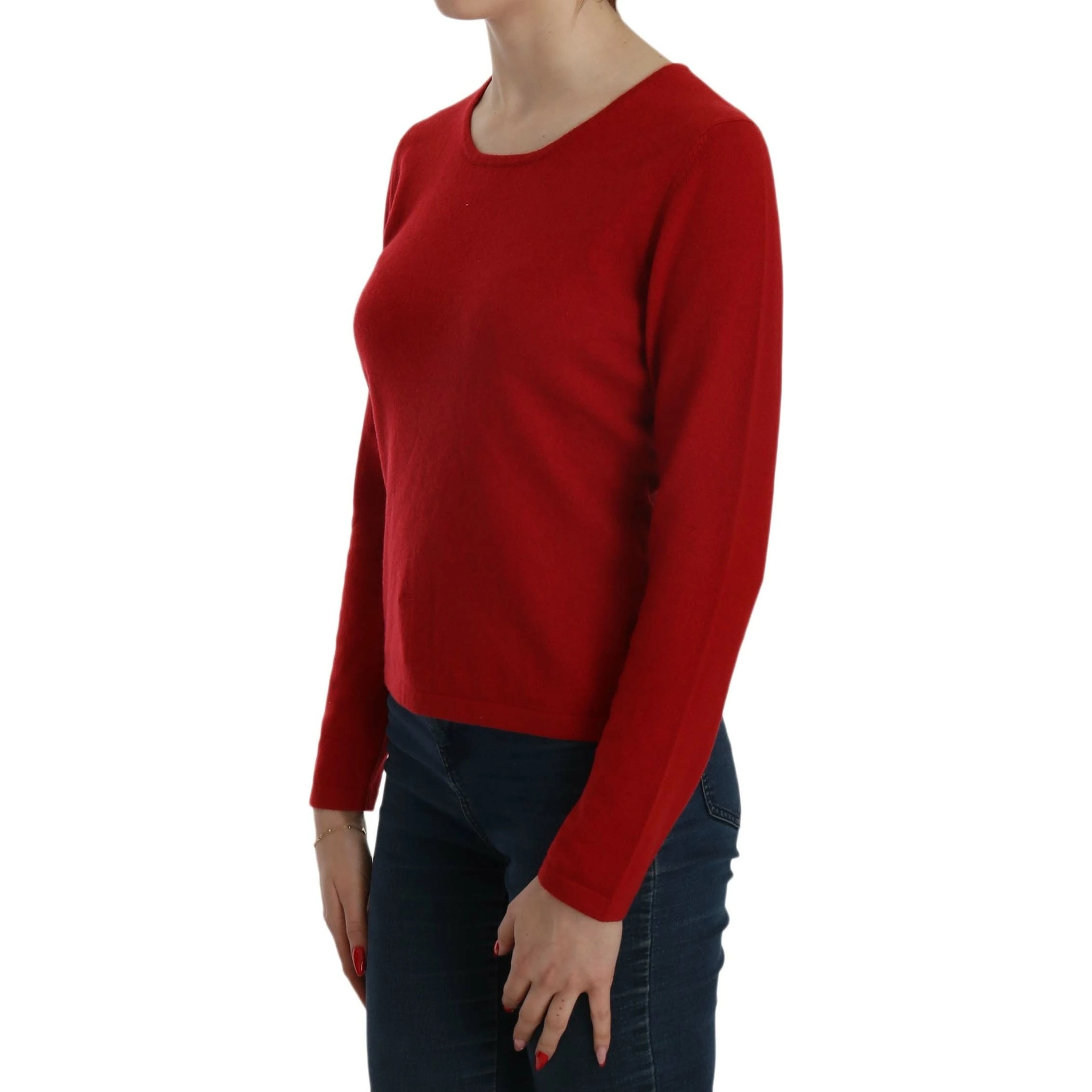 Cashmere Red Round Neck Pullover Top Sweater