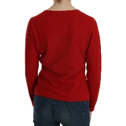 Cashmere Red Round Neck Pullover Top Sweater