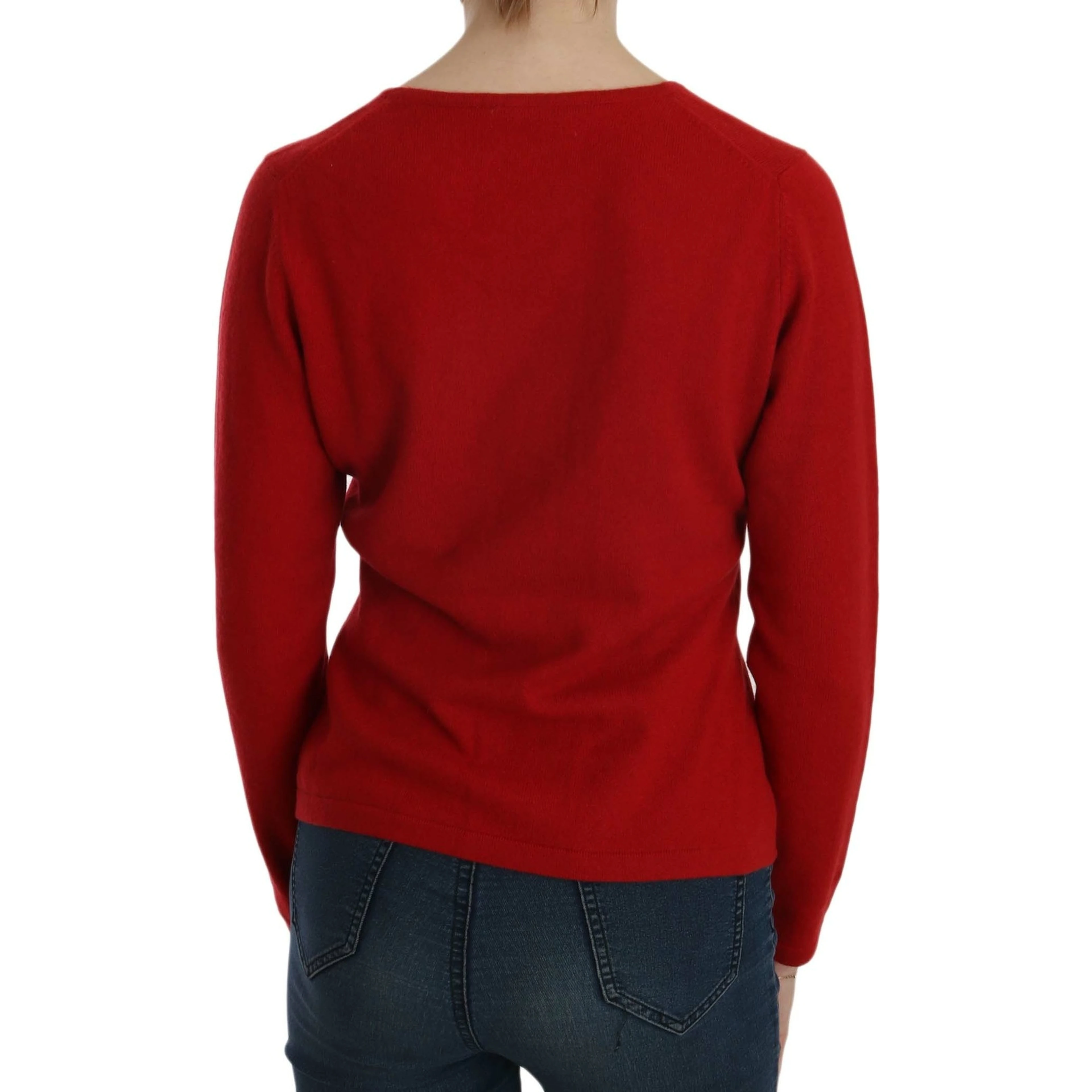 Cashmere Red Round Neck Pullover Top Sweater