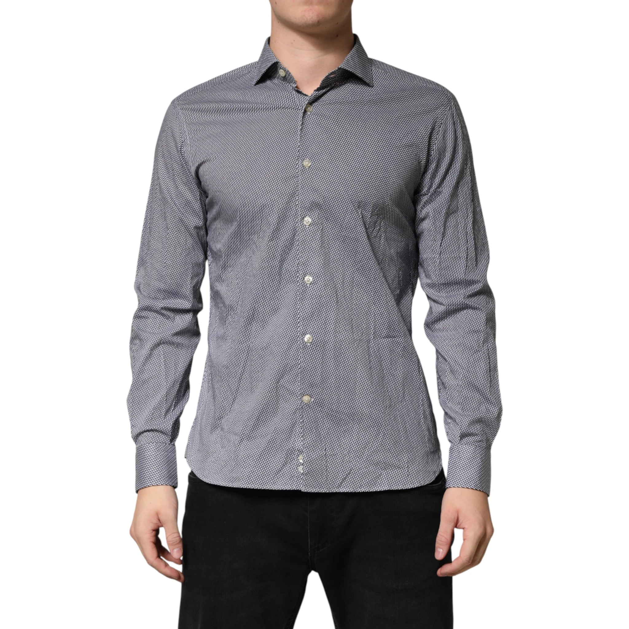 Gray Patterned Long Sleeves Dress Shirt