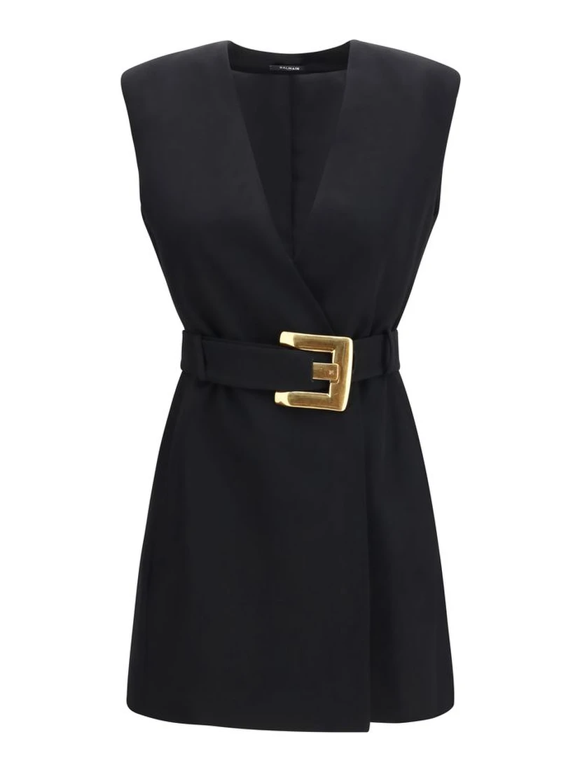 فستان كاجوال من الصوف الأسود