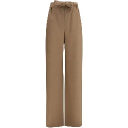 Beige Fleece Wool Casual Pants