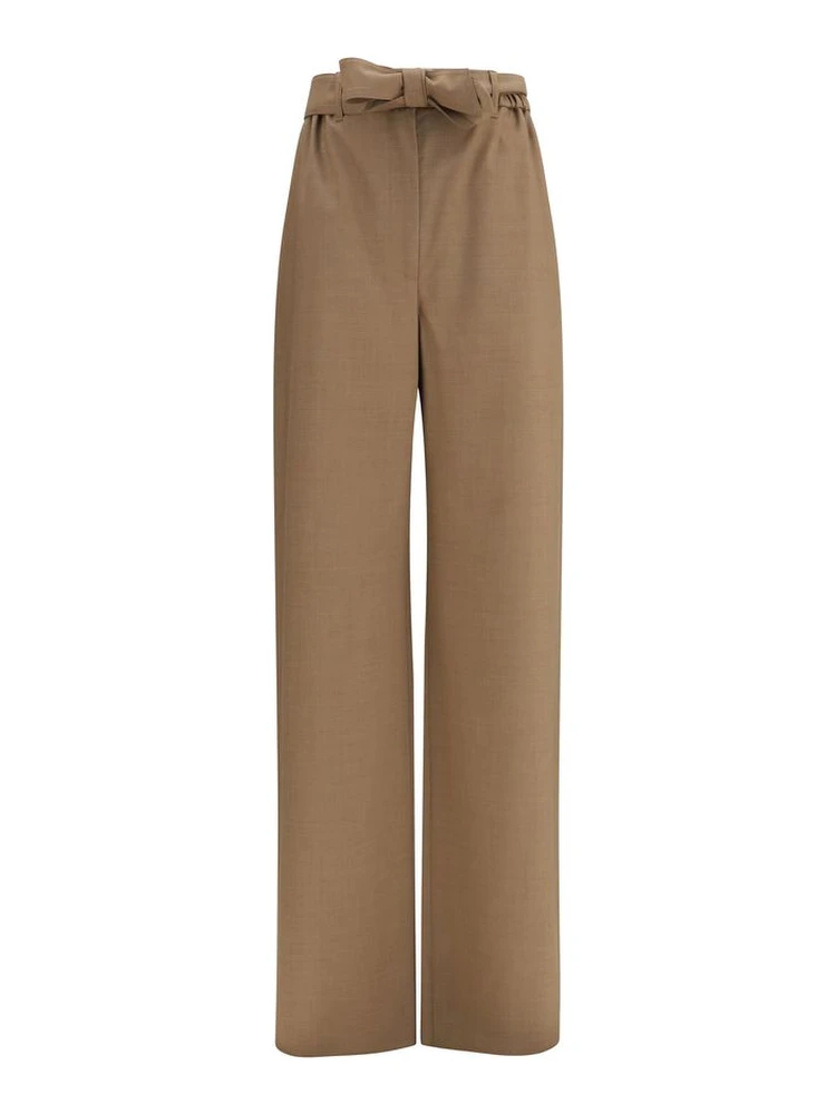 Beige Fleece Wool Casual Pants