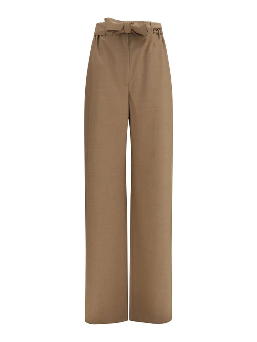 Beige Fleece Wool Casual Pants