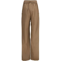 Beige Fleece Wool Casual Pants