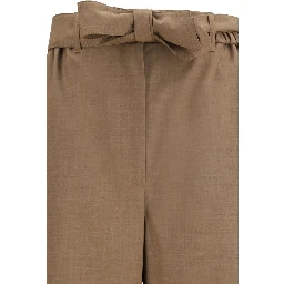 Beige Fleece Wool Casual Pants