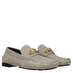 Gray Leather Slip-On Loafers