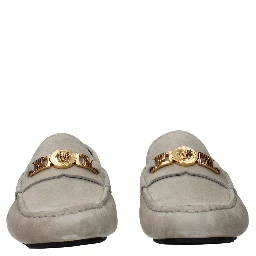 Gray Leather Slip-On Loafers