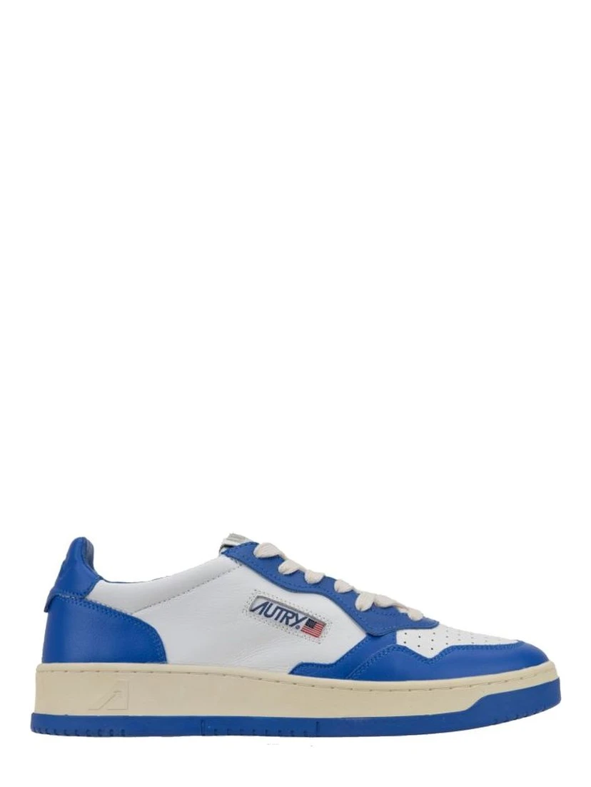 Blue Leather Low Top Sneakers