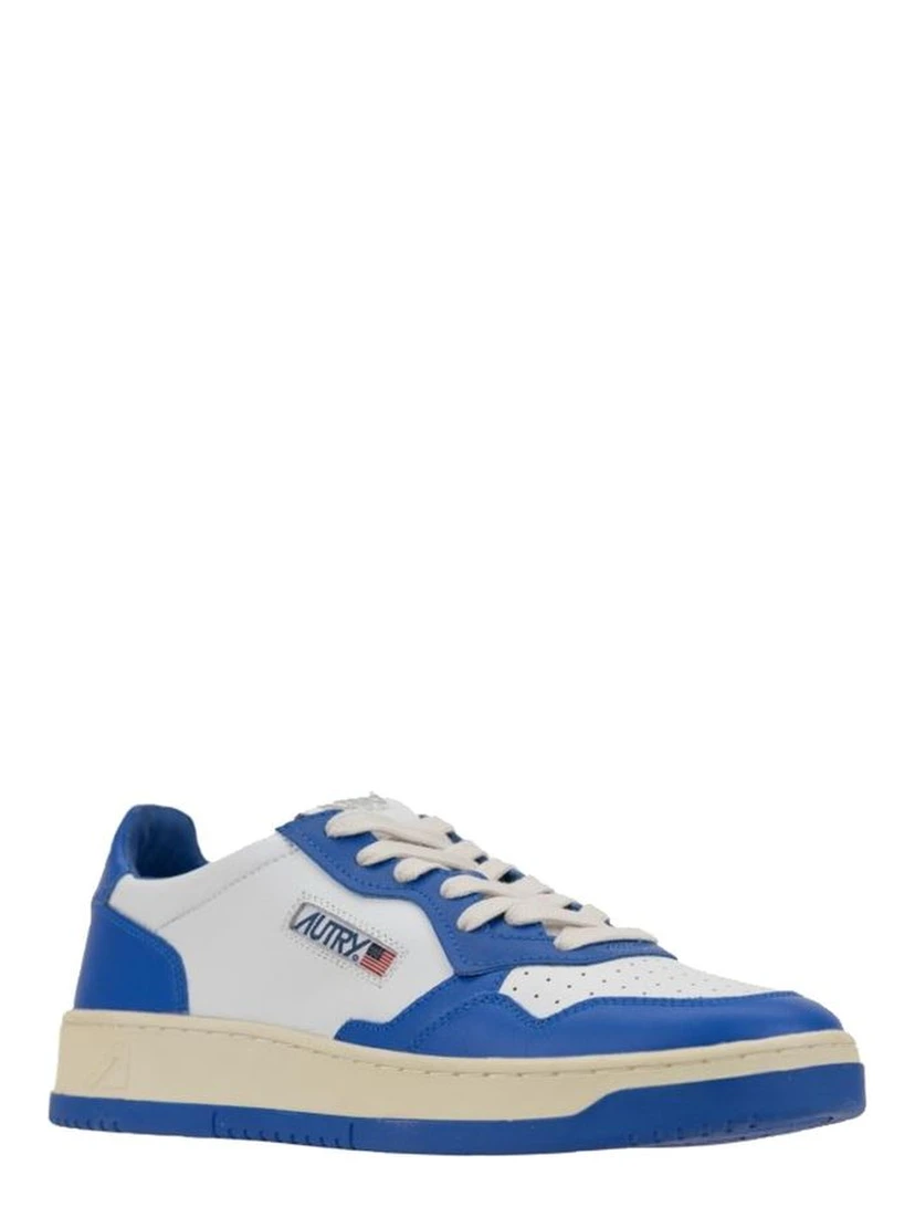 Blue Leather Low Top Sneakers