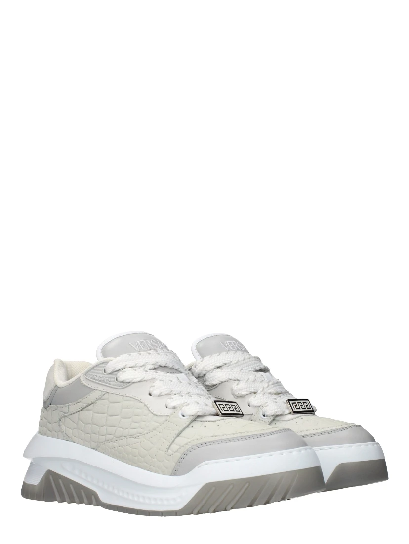 Gray Leather Low Top Sneakers