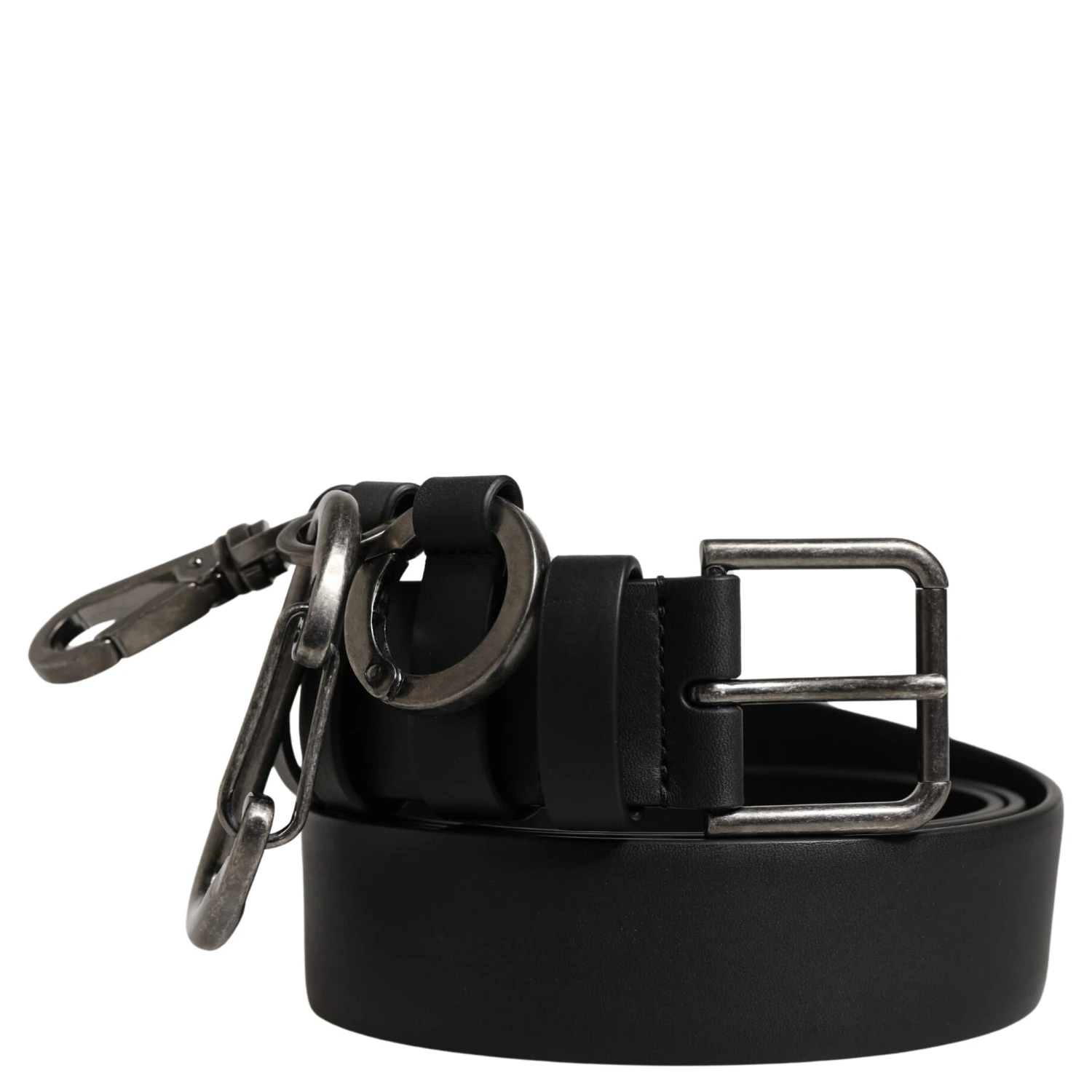 Black Calf Leather Silver Metal Buckle Belt