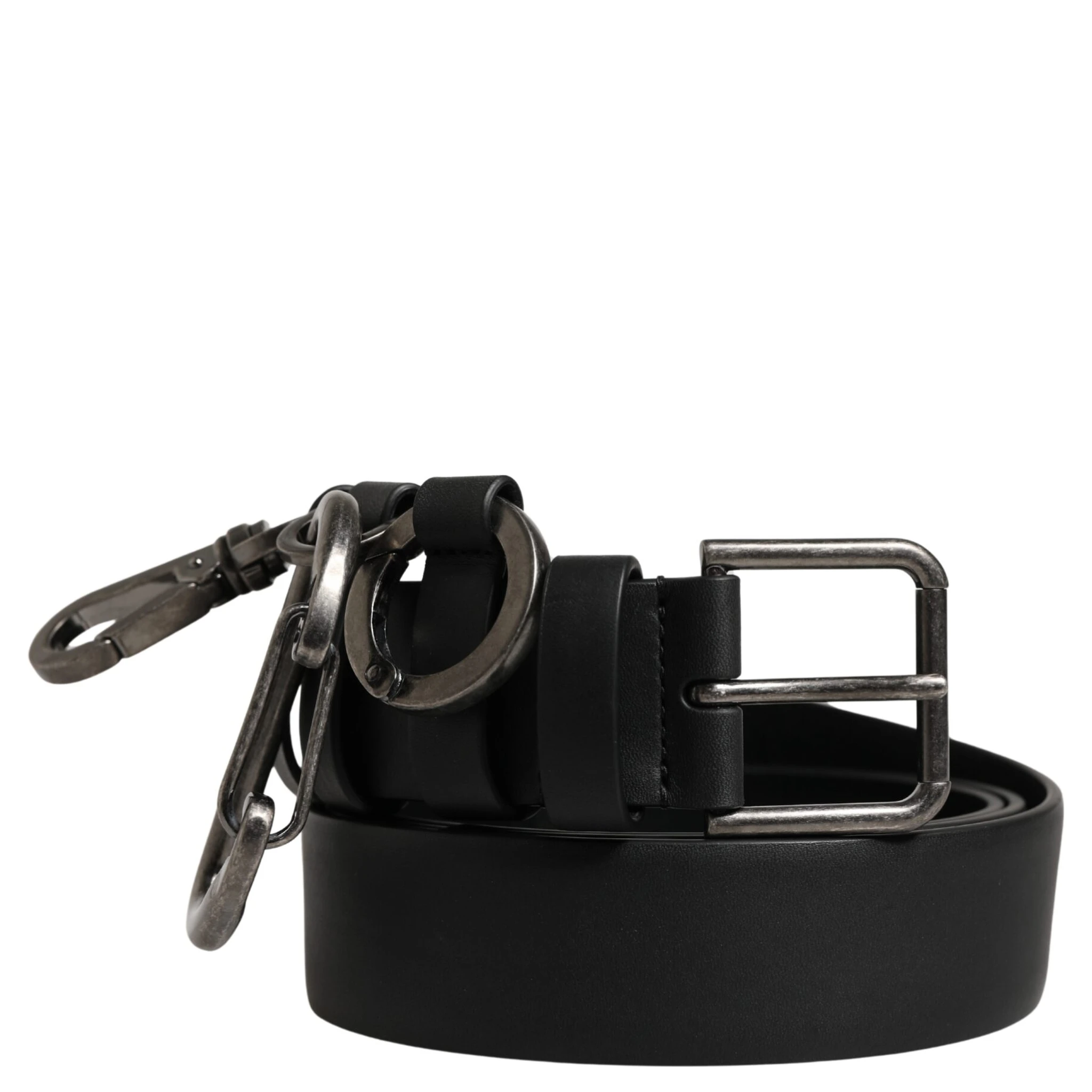 Black Calf Leather Silver Metal Buckle Belt