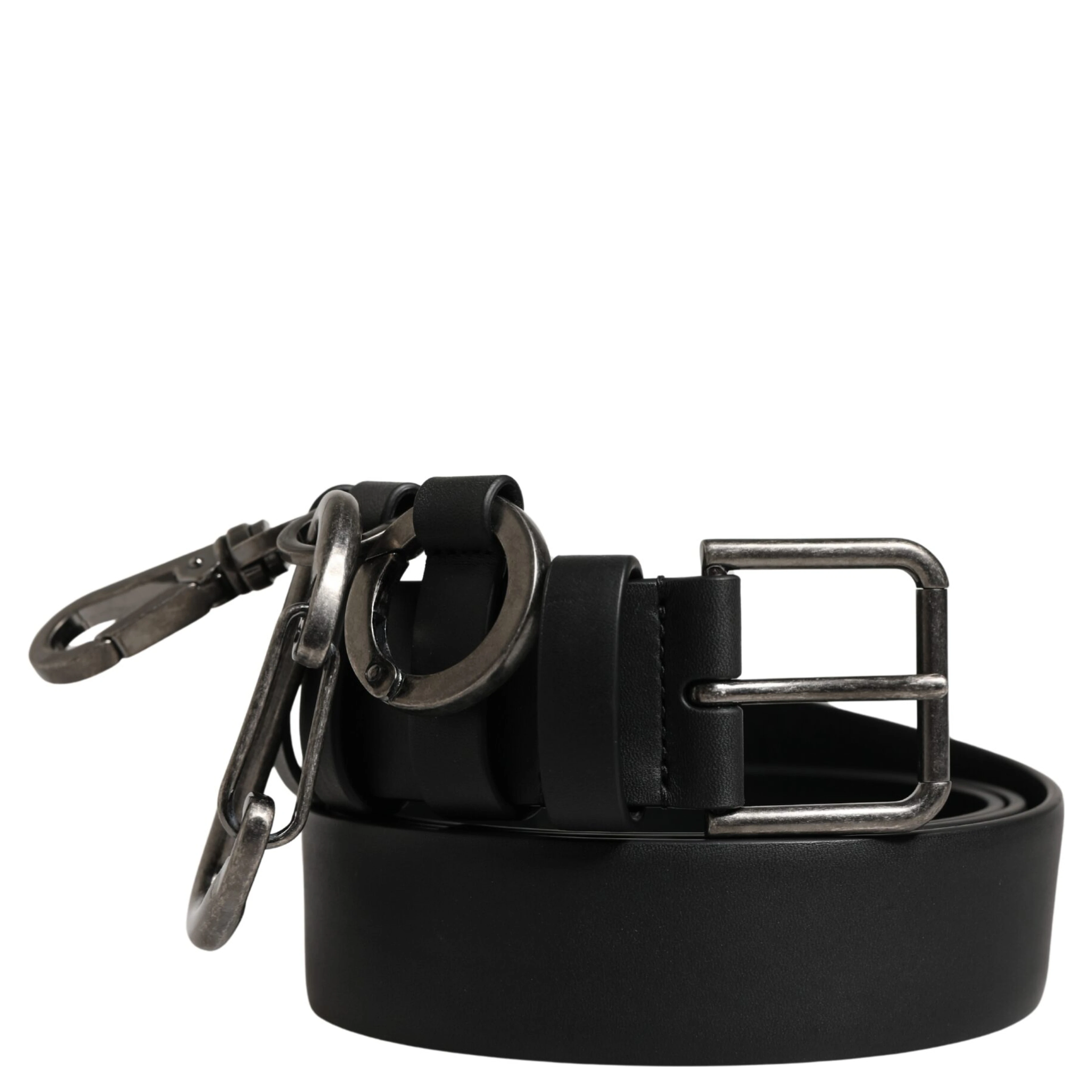 Black Calf Leather Silver Metal Buckle Belt