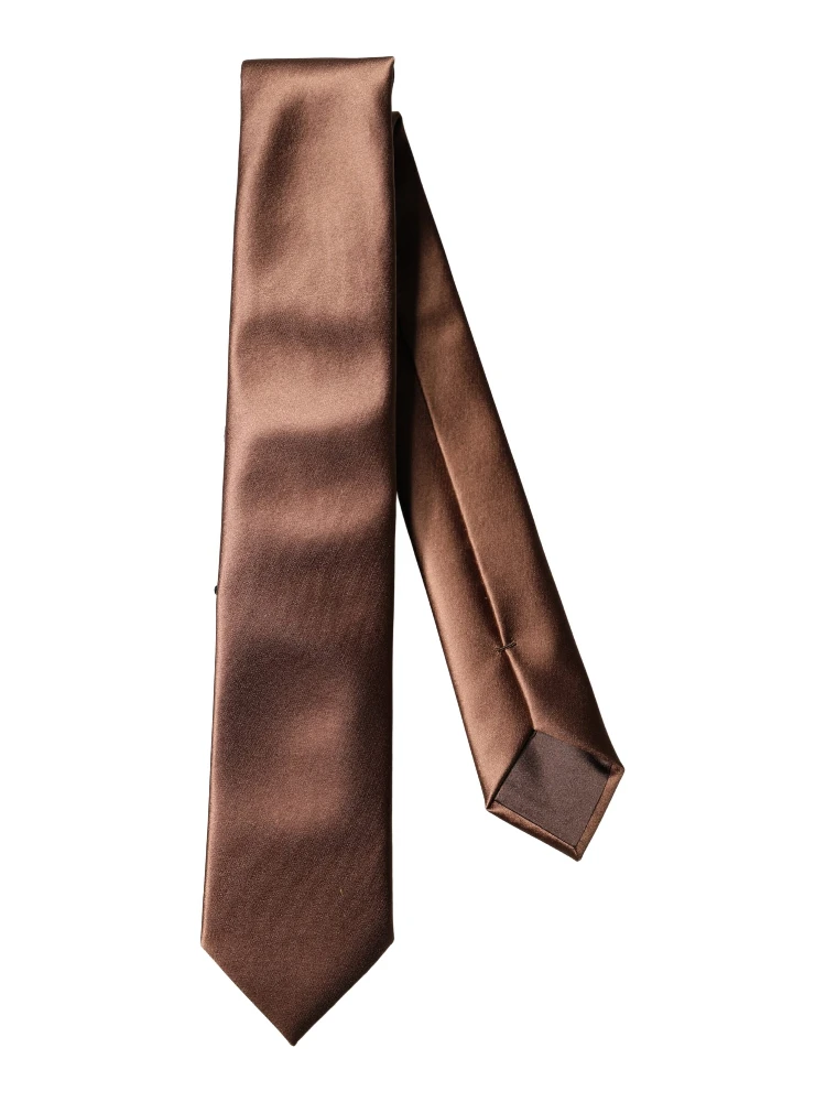 Brown Satin 100% Silk Wide Adjustable Men Necktie Tie