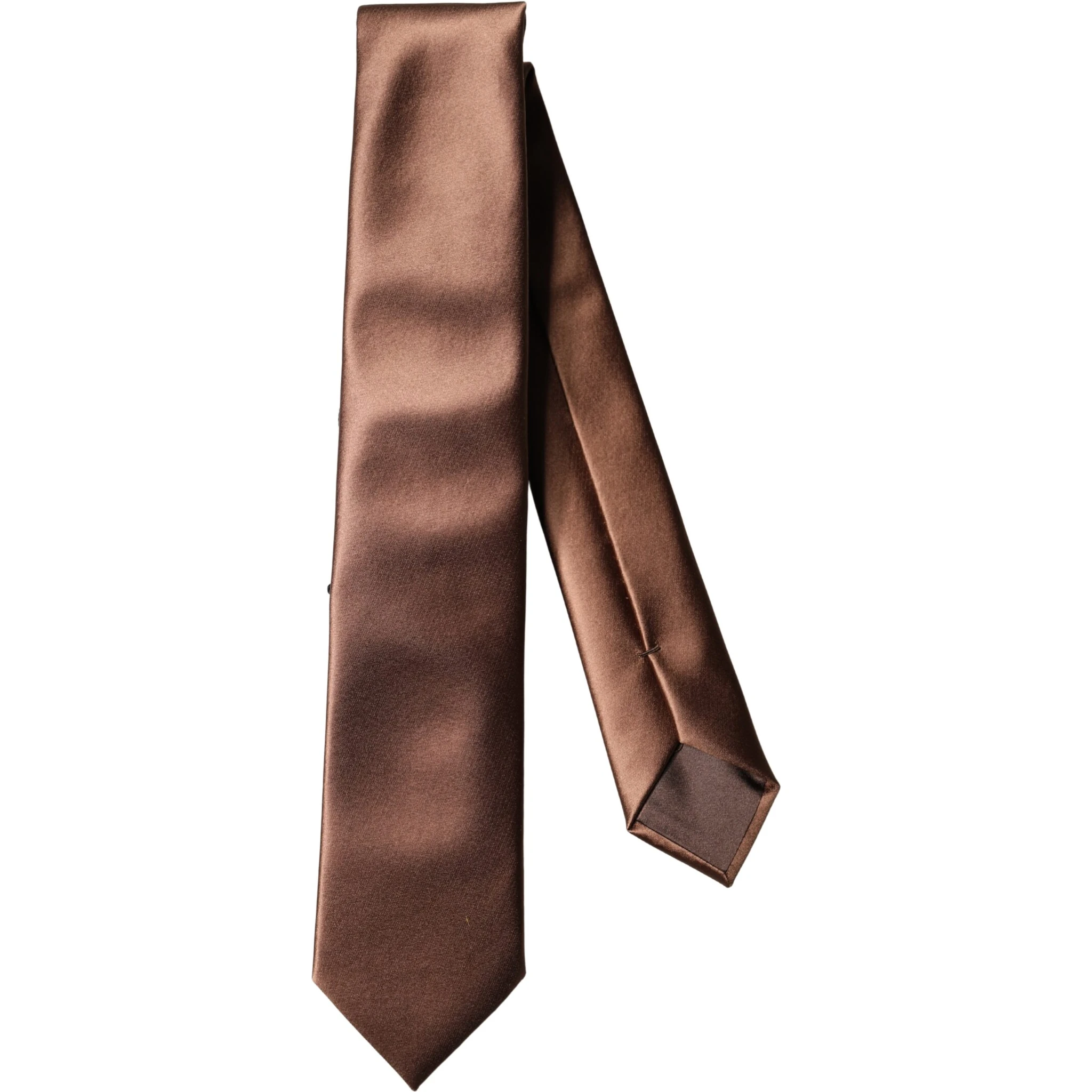 Brown Satin 100% Silk Wide Adjustable Men Necktie Tie