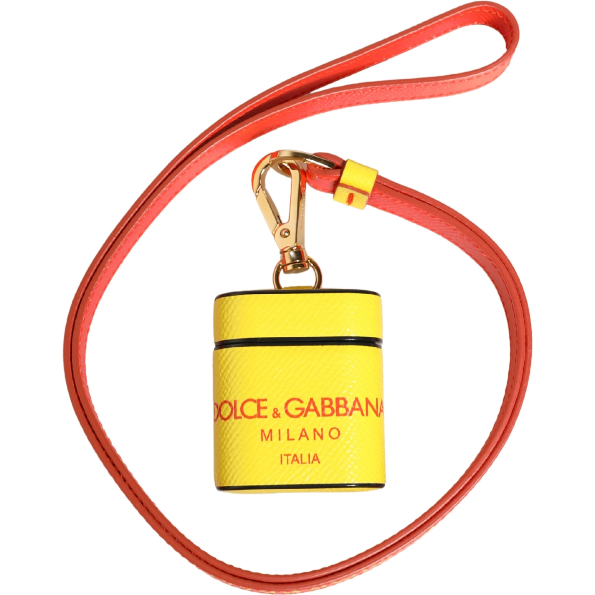 Yellow Calf Leather Logo Flip Holder Strap Airpods Case