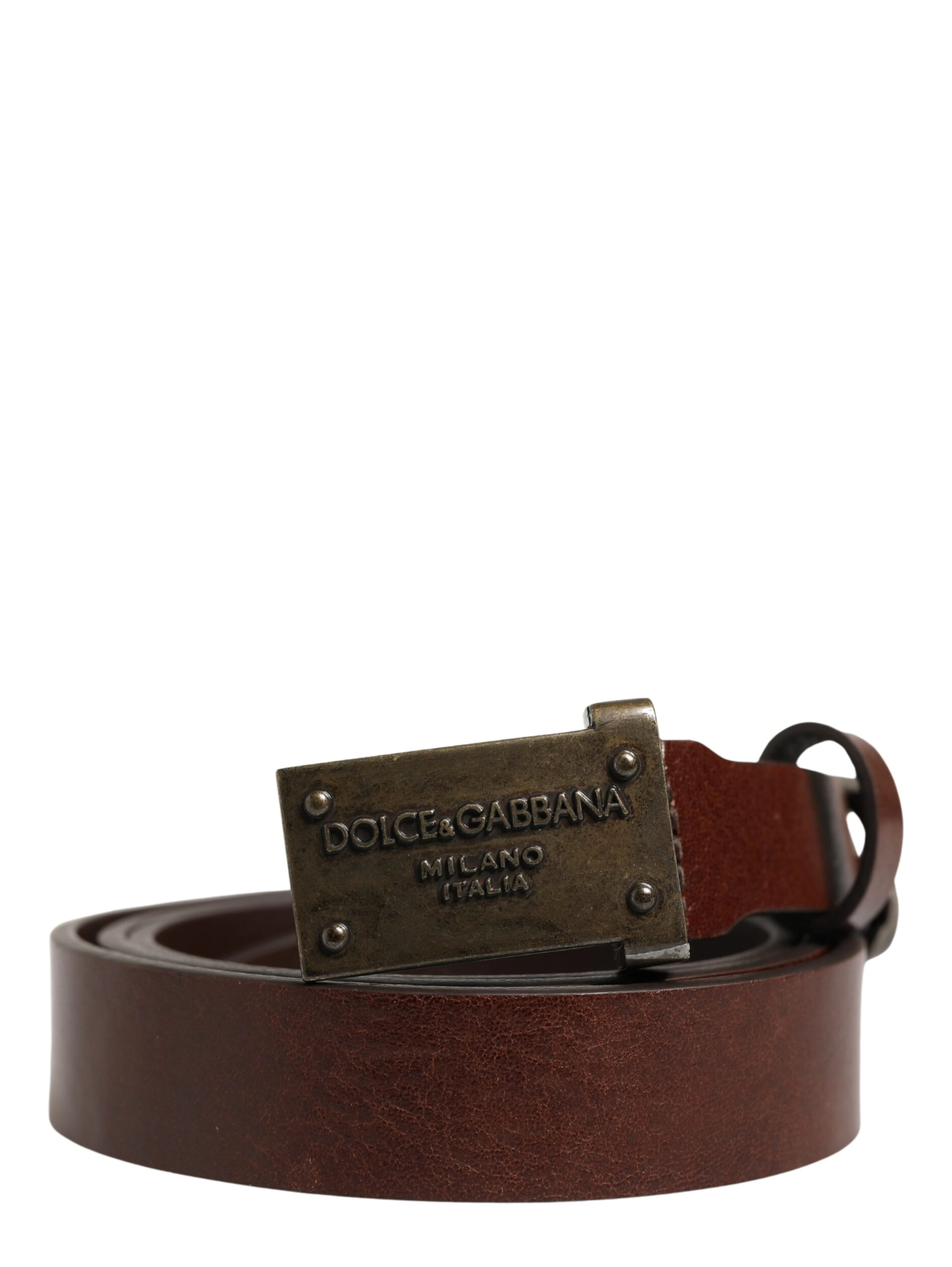 Brown Leather Logo Metal Buckle Men Belt