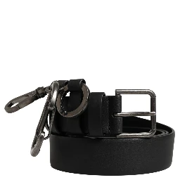 Black Calf Leather Silver Metal Buckle Belt