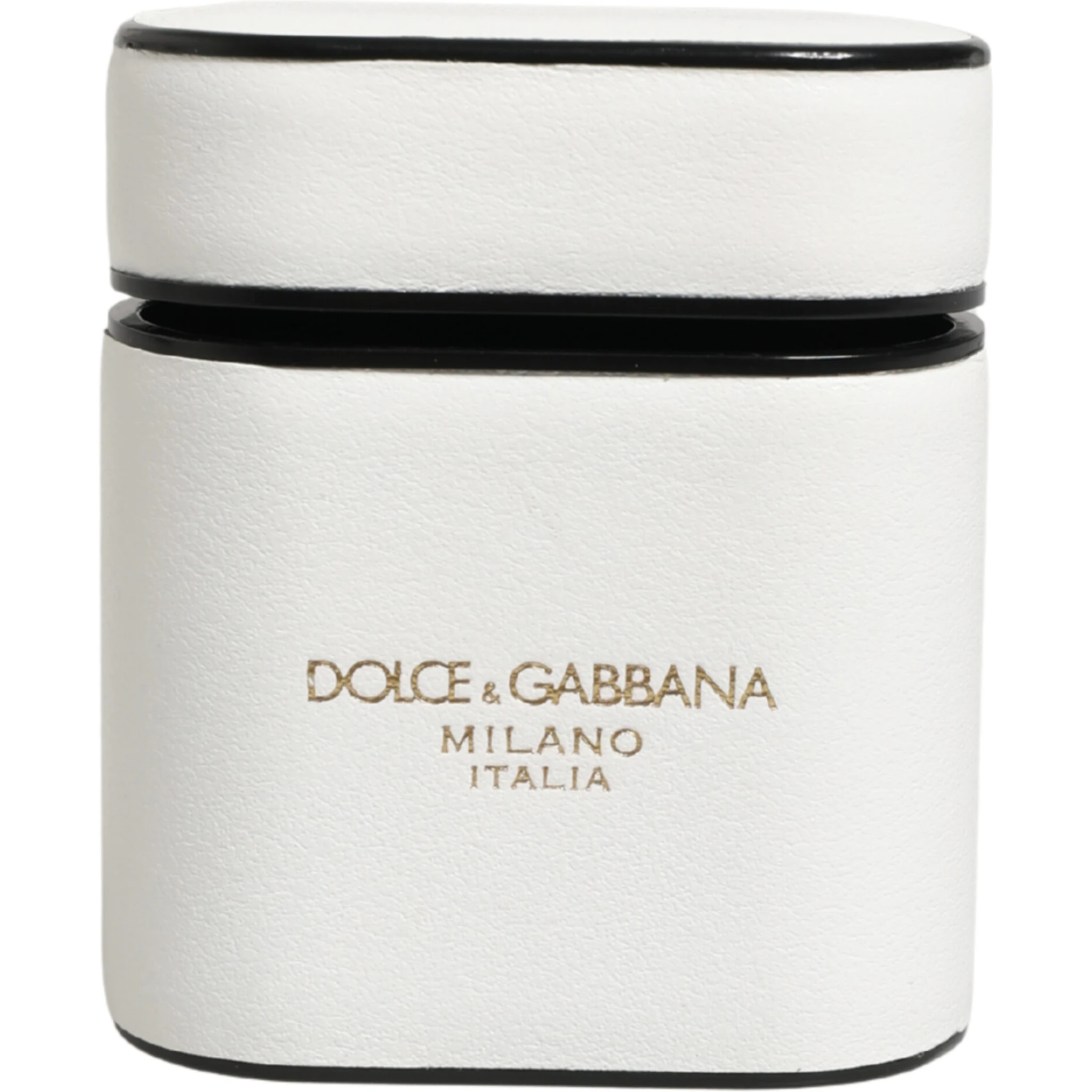 White Calf Leather Logo Print Flip Holder  Airpods Case