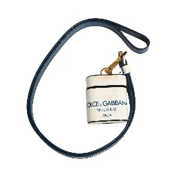 White Calf Leather Logo Flip Holder Strap Airpods Case