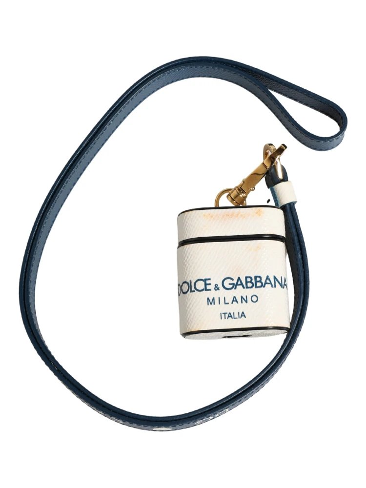 White Calf Leather Logo Flip Holder Strap Airpods Case alternative